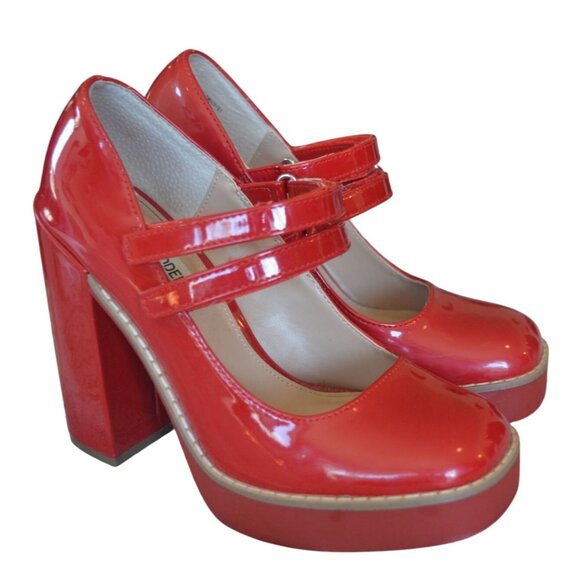 Steve Madden Twice Patent Block Heel Mary Jane Platform Pumps Womens Size 6 Prep - Picture 5 of 11